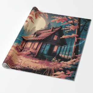 Maanverlichte hut Japanse bos kunst (2) Cadeaupapier
