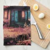 Maanverlichte hut Japanse bos kunst (2) Theedoek (Quarter Fold)