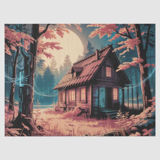 Maanverlichte hut Japanse bos kunst (2) Tissuepapier (Voorkant)
