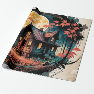 Maanverlichte hut Japanse bos kunst (3) Cadeaupapier