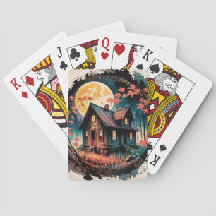 Maanverlichte hut Japanse bos kunst (3) Pokerkaarten