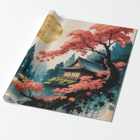 Maanverlichte hut Japanse bos kunst (4) Cadeaupapier (Uitgerold)