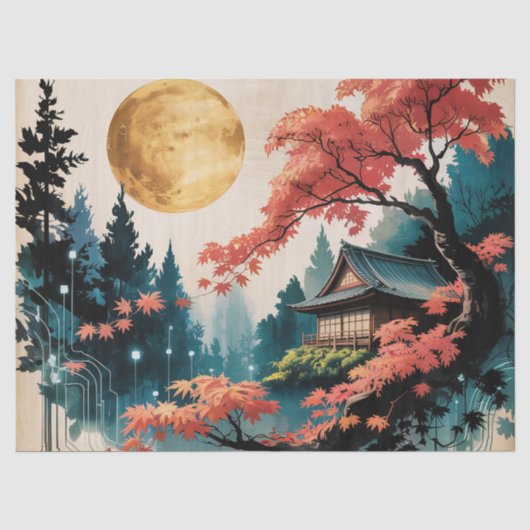 Maanverlichte hut Japanse bos kunst (4) Tissuepapier (Voorkant)