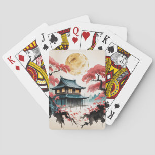 Maanverlichte hut Japanse bos kunst (5) Pokerkaarten