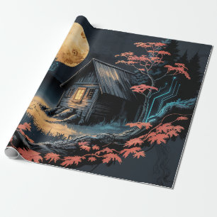 Maanverlichte hut Japanse bos kunst (6) Cadeaupapier