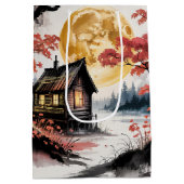Maanverlichte hut Japanse bos kunst (7) Medium Cadeauzakje (Achterkant)