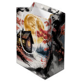 Maanverlichte hut Japanse bos kunst (7) Medium Cadeauzakje (Achterkant Gekanteld)