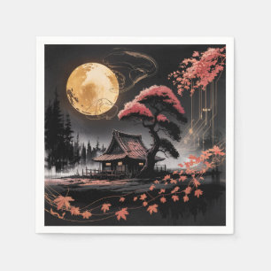 Maanverlichte hut Japanse bos kunst (8) Servet