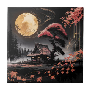 Maanverlichte hut Japanse bos kunst (8) Tegeltje