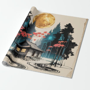 Maanverlichte hut Japanse bos kunst (9) Cadeaupapier