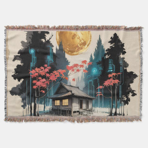 Maanverlichte hut Japanse bos kunst (9) Deken