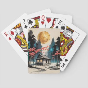 Maanverlichte hut Japanse bos kunst (9) Pokerkaarten