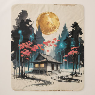 Maanverlichte hut Japanse bos kunst (9) Sherpa Deken