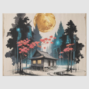 Maanverlichte hut Japanse bos kunst (9) Tissuepapier