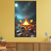 Maanverlichte kampvuurgloed canvasprint canvas afdruk (Insitu (Woonkamer))