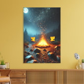 Maanverlichte kampvuurgloed canvasprint canvas afdruk (Insitu (Woonkamer))