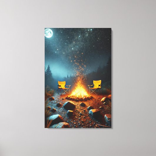 Maanverlichte kampvuurgloed canvasprint canvas afdruk (Voorkant)