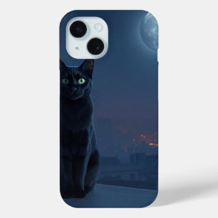Maanverlichte kat op dak telefoonhoesje iPhone 15 case