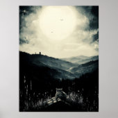 maanverlichte kat, rustig nachtlandschap poster (Voorkant)