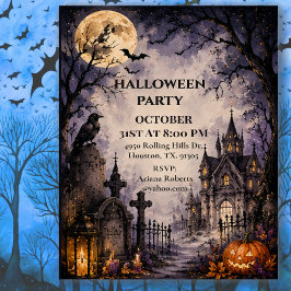 Maanverlichte Kerkhof Halloween Feest Kaart