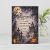 Maanverlichte Kerkhof Halloween Feest Kaart (Staand voorkant)