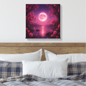 Maanverlichte Kersenbloesem Sereniteit Canvas Afdruk (Insitu (Slaapkamer))