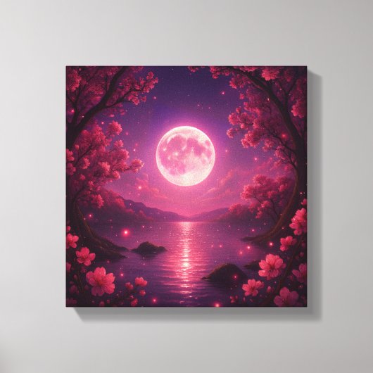 Maanverlichte Kersenbloesem Sereniteit Canvas Afdruk (Voorkant)