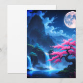 Maanverlichte Kersenbloesem & Waterval Japanse RSV Kaart (Voorkant / Achterkant)