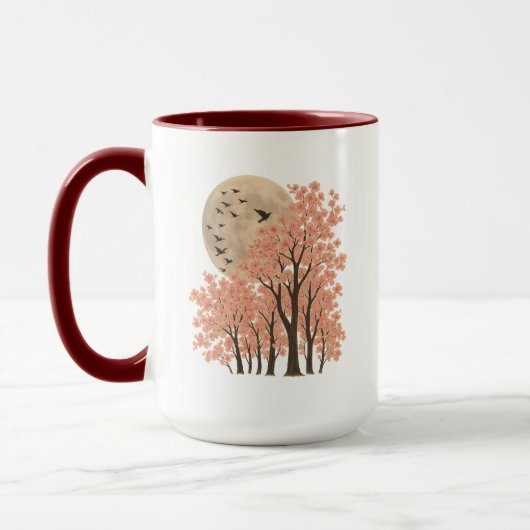Maanverlichte Kersenbloesembomen Natuur Kunst Comb Mok (Links)