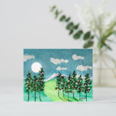Maanverlichte Kerstbomen Feestdagenkaart (Staand voorkant)