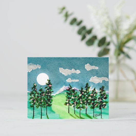 Maanverlichte Kerstbomen Feestdagenkaart (Staand voorkant)
