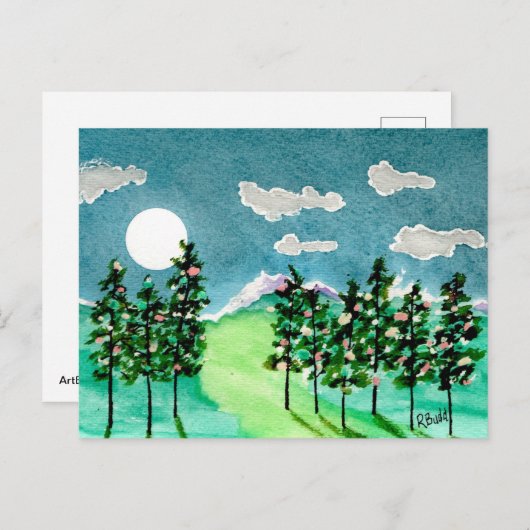 Maanverlichte Kerstbomen Feestdagenkaart (Voorkant / Achterkant)