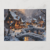 Maanverlichte kerstdorp winterscène feestdagenkaart (Voorkant)