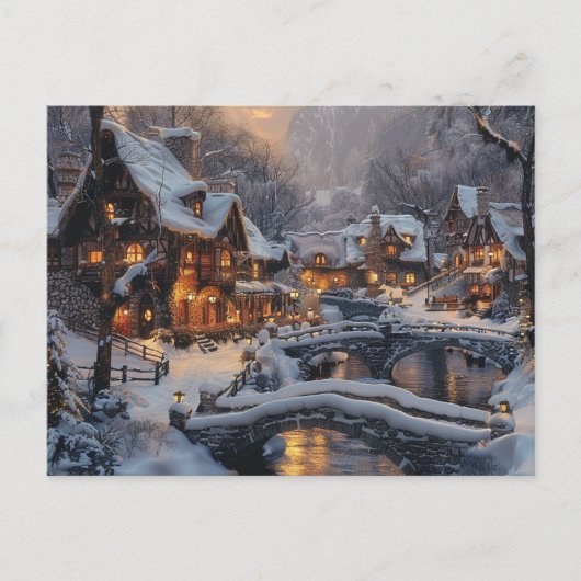 Maanverlichte kerstdorp winterscène feestdagenkaart (Voorkant)