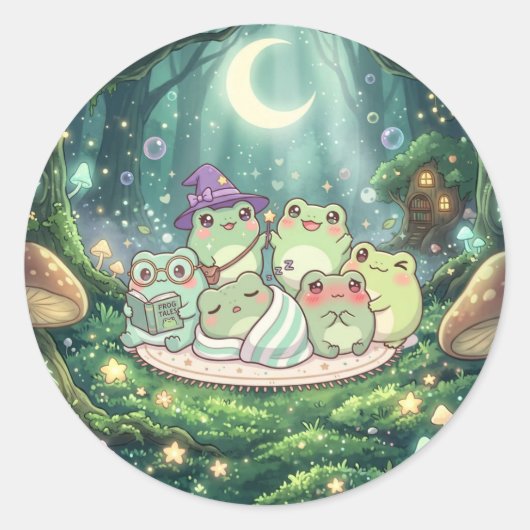 Maanverlichte Kikker Vrienden Bos Sticker (Voorkant)