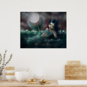Maanverlichte Kreek Zeemeermin Poster Print (Keuken)