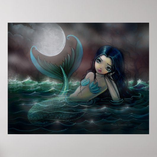 Maanverlichte Kreek Zeemeermin Poster Print (Voorkant)