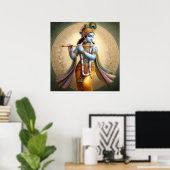 Maanverlichte Krishna-kunst: Fluitgodheid, Spiritu Poster (Thuiskantoor)
