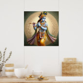 Maanverlichte Krishna-kunst: Fluitgodheid, Spiritu Poster (Keuken)