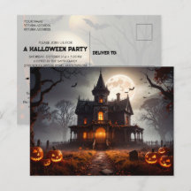 Maanverlichte landhuis Halloween-feest uitnodiging