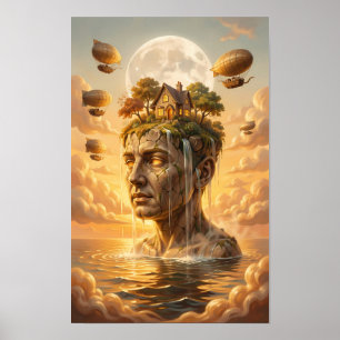 Maanverlichte landschap van drijvende wonderposter poster