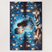 Maanverlichte Lantaarn Meer Meisje Legpuzzel (Verticaal)
