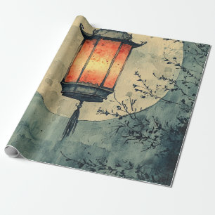 Maanverlichte Lantaarn Sumi-E Waterverf (1) Cadeaupapier