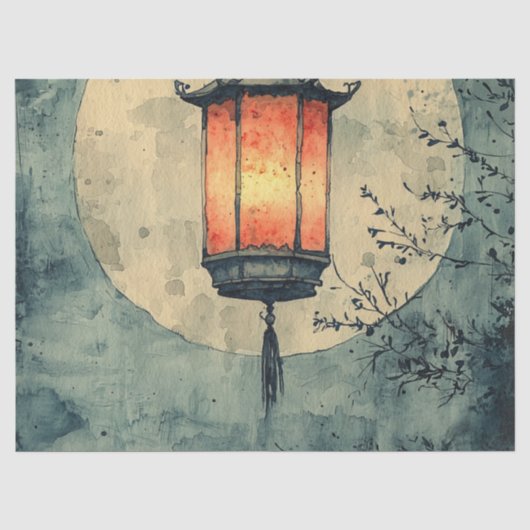 Maanverlichte Lantaarn Sumi-E Waterverf (1) Tissuepapier (Voorkant)