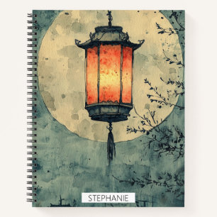 Maanverlichte Lantaarn Sumi-E Waterverf Notitieboek