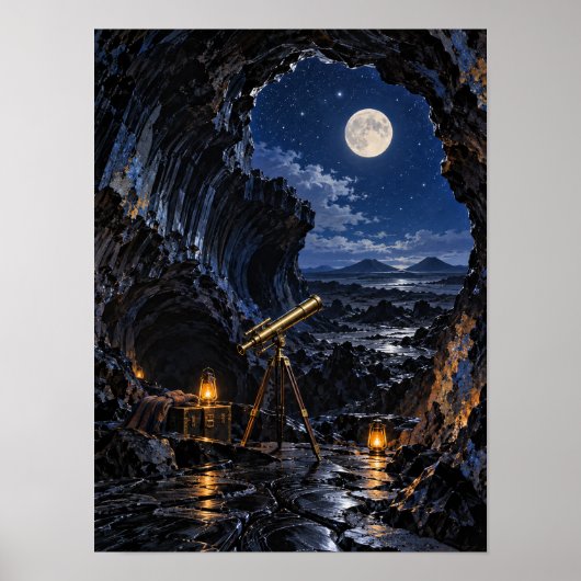 Maanverlichte lavabuisobservatorium 12x16 poster (Voorkant)