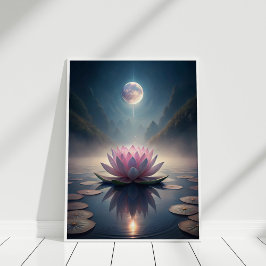 Maanverlichte Lotus Tuin – Rustige Maanreflectie Poster