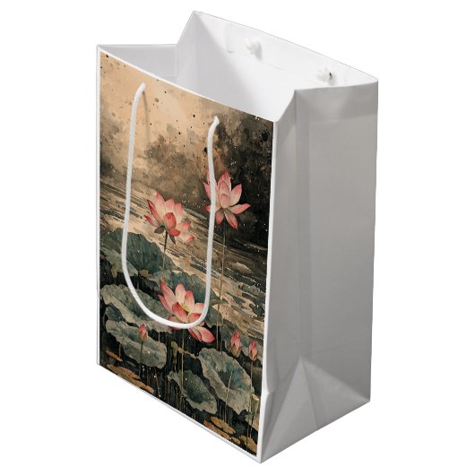 Maanverlichte Lotusmeer (3) Medium Cadeauzakje (Voorkant Gekanteld)