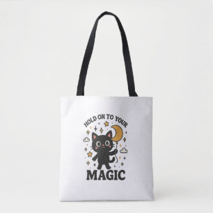 Maanverlichte magische kat tote bag
