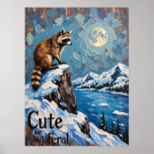 Maanverlichte Majesteit: Wasbeer boven het besneeu Poster (Voorkant)